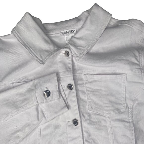 Venus White Denim Jacket Womens XL Snap Button Down Western Casual READ - Picture 1 of 13